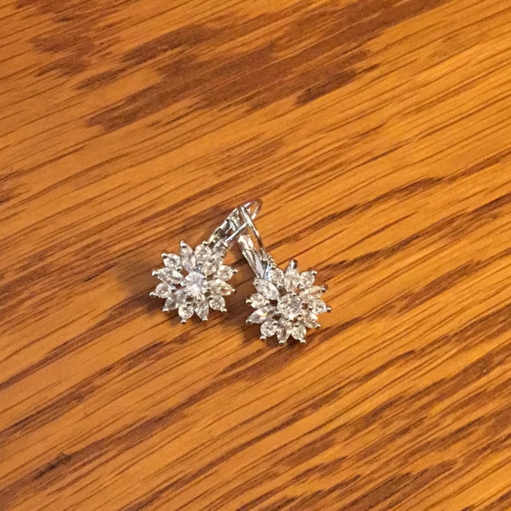 CZ Flower Earrings 925 Sterling Silver